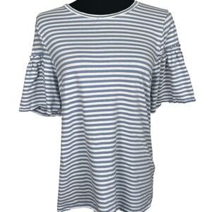 Banana Republic French Stripe Flutter Sleeve Tee Womens L Blue White Coastal